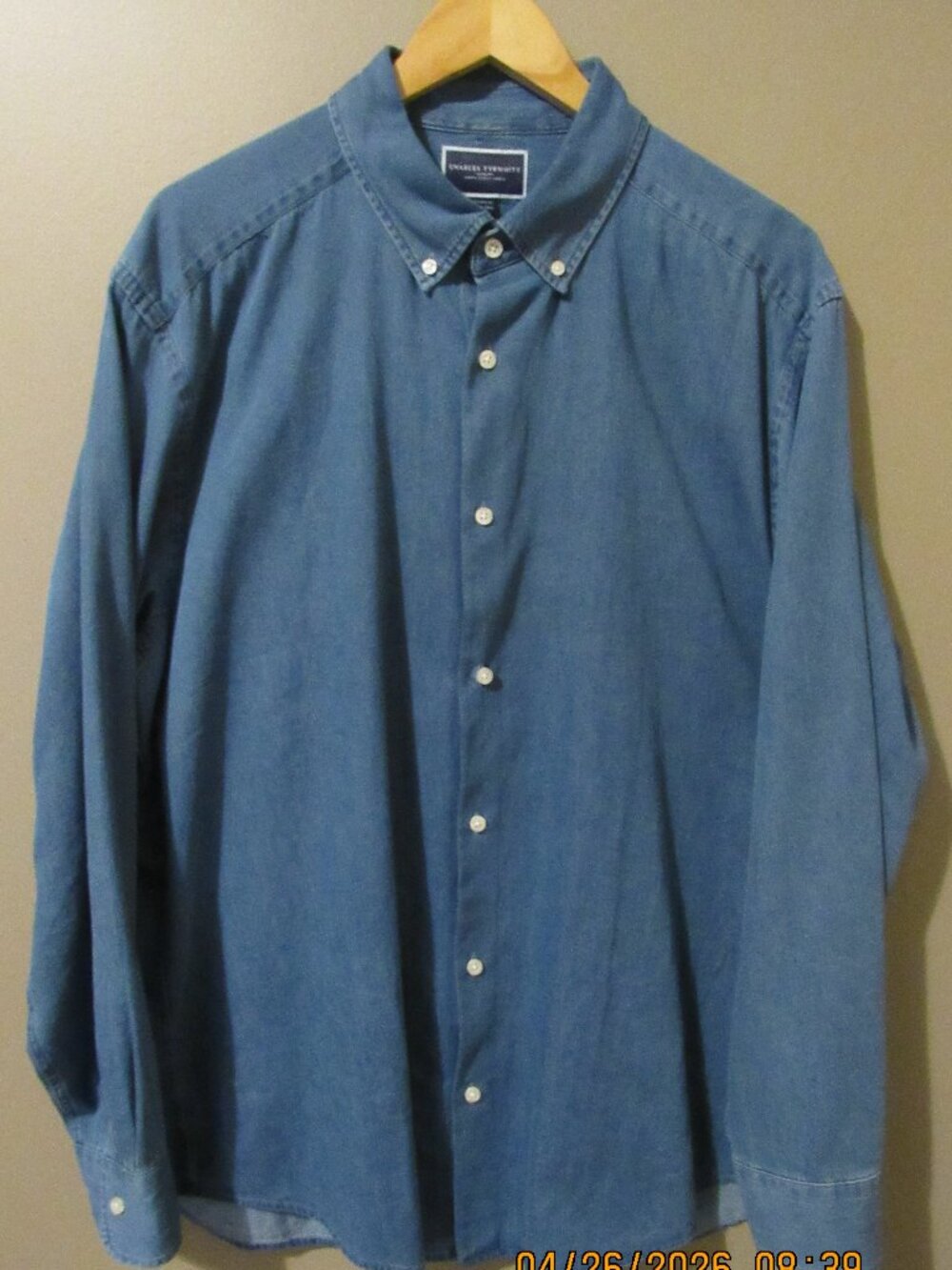 Charles Tyrwhitt Button-Down Long-Sleeve Blue Chambray Shirt - XL